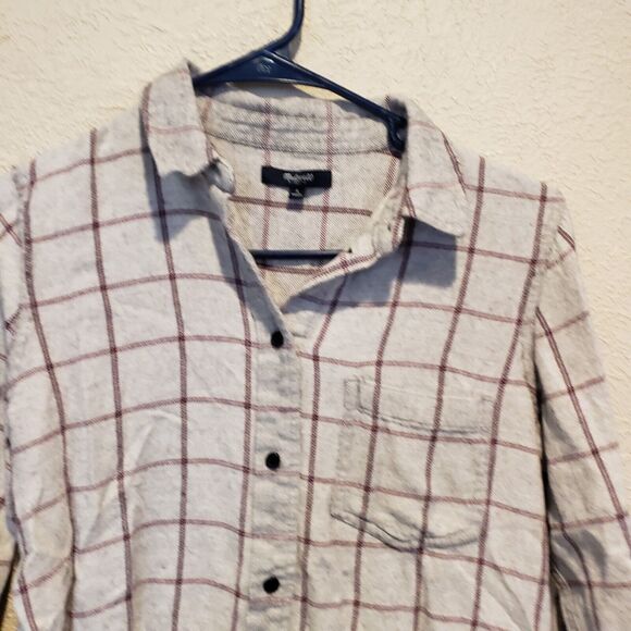 Madewell Size S Ex-Boyfriend Flannel Plaid Button Down Shirt Relaxed Fit - Picture 3 of 10